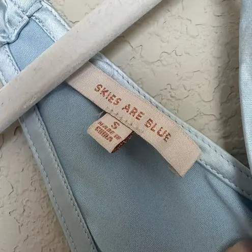 Skies Are Blue Sky Blue Satin Cowl Neck Cami Top