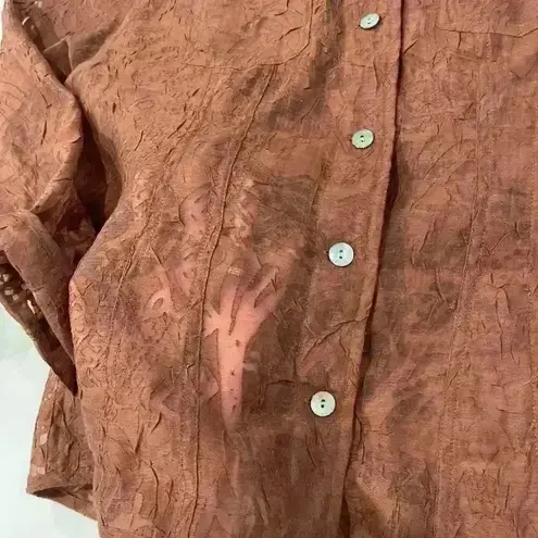 Chico's  Sheer Floral Copper Brown Long Sleeve Button Up Blouse Chicos2 WomenLarge