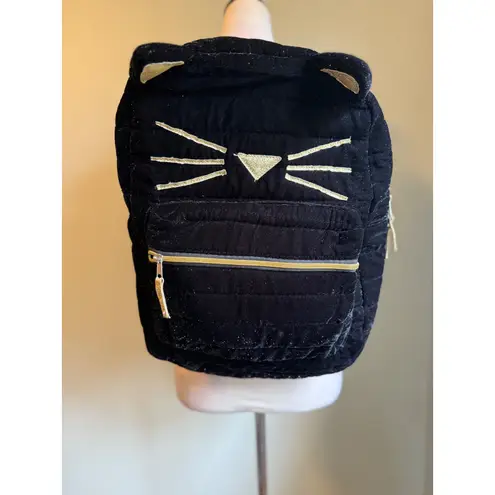 Black gold Velvet Cat Backpack Gold Accent School Travel Bag whimsi Y2K