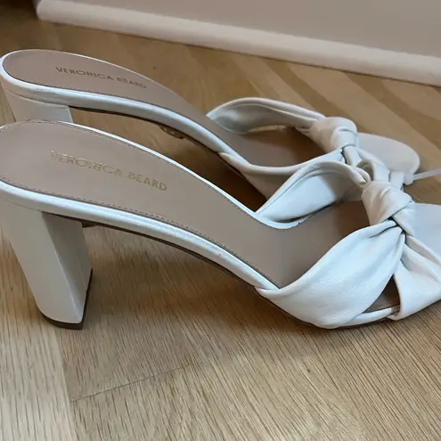 Veronica Beard Ganita Knotted Leather Slide Sandals, White/Cream