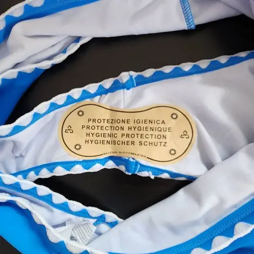 AI'IMAGE Blue Bikini with White Trim and High Waist Bottoms NWT Size Large