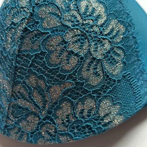 Maidenform Love the Lift Push Up Plunge Underwire Bra Teal Rose Gold Lace 38D