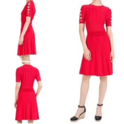 The Kooples Red Knit Fit and Flare Mini Dress Fancy Detail Sleeve Size Small NEW