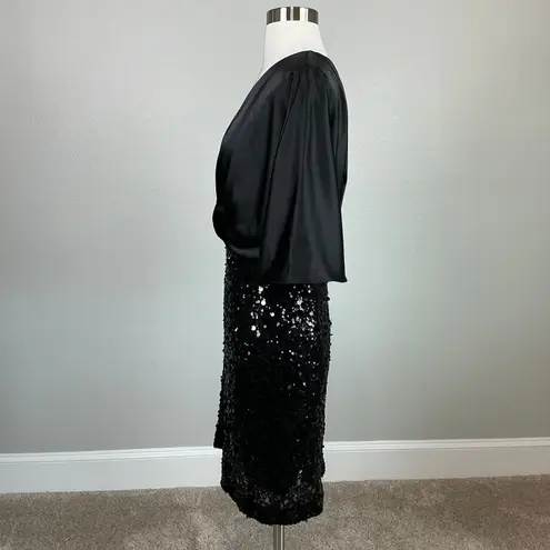 Eliza J Satin and Sequined Mini Sheath Sparkly Cocktail Party Dress Black Size 6