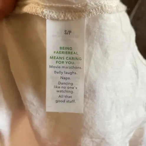 Aerie  Natural Crochet Button Shirt Women’s S Boho Peasant Blouse Lace Ruffle