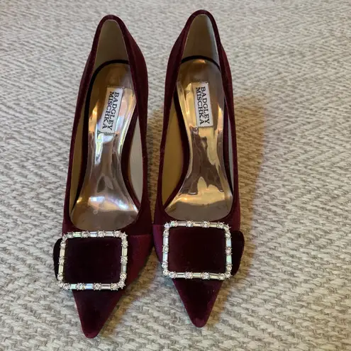 Badgley Mischka Cher Crystal Embellished Velvet Burgundy Pumps | Size 8.5