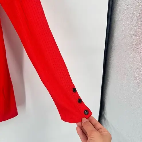 Loft NWT  Ribbed Bright Candy Apple Red‎ Long Sleeve Top Large Crew Neck Stretch