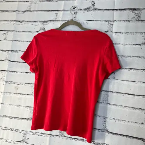 Carolyn Taylor Red Fitted Short Sleeve T-Shirt Freedom Heart Graphic Top SZ M