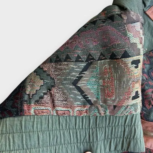 VTG 80s East West Patchwork Bomber Puffer Jacket Womens M Boho Cowgirl Grunge Green Size M