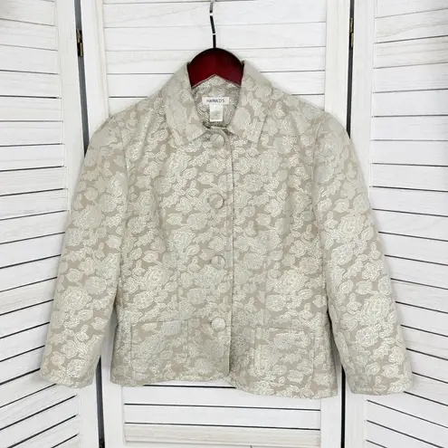 Harold’s Metallic Floral Jaquard Blazer Jacket Tan Grey Gold 2