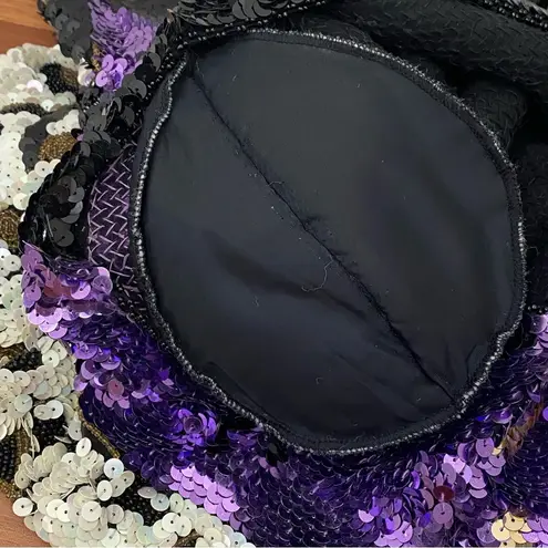 Vintage Fully Sequinned & Beaded Wild Cat Leopard Dolman Sleeve Silk Top Size S Black