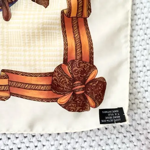 Hermès Hermes Vintage Silk Square Ribbon Rope Tassel Royal Crest Houndstooth Scarf