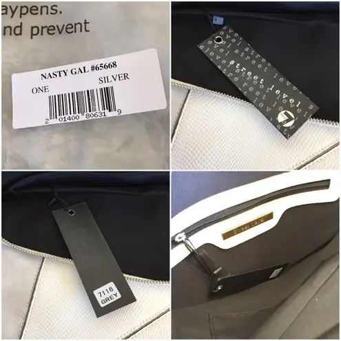 Street Level Nasty Gal White Grey Right Angle Geometric Patchwork Clutch