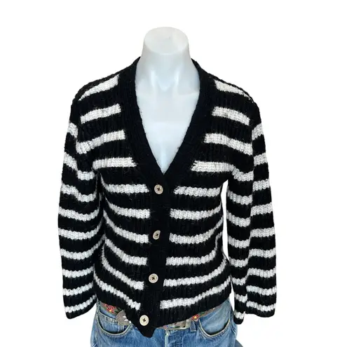 Slate + Willow Black White Striped Cardigan Sweater SMALL Fuzzy Cropped $115