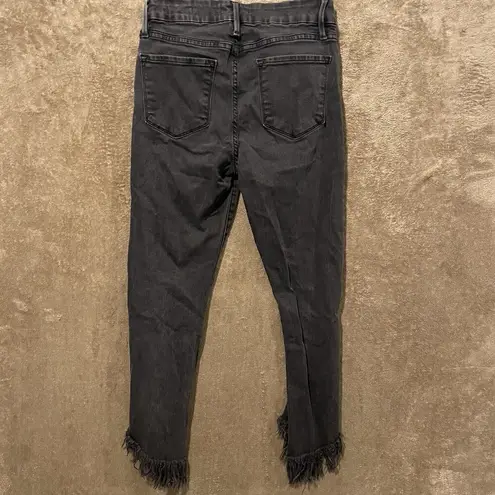 frame denim Frame Le Crop Mini Boot Women’s Jeans Size 28 Charcoal Mid Rise Ankle Hem Fringe