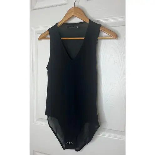 Glassons Women's Black V-Neck Sleek Bodysuit Semi-Sheer Night Out Size Medium
