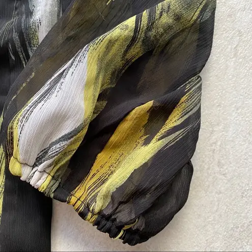 Du Jour Brush Stroke Print Sheer Sleeve Top Green Size 2X