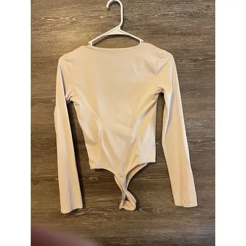 Free People  Deep V-Neck Long Sleeve Bodysuit Light Pink Size XS Ballet Pilates