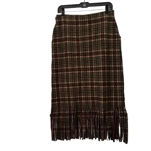 Double RL RRL Fringe Plaid Wool Skirt, Sz 4