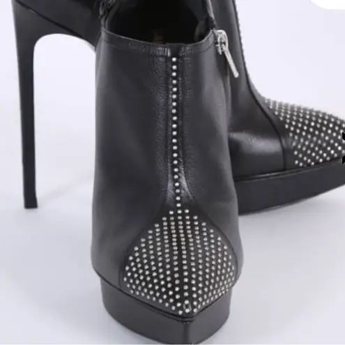 SAINT LAURENT PARIS Black Micro Studded Ankle Heel Boots Size 8