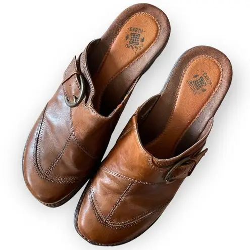 Earth Origins Gabby Clogs Brown Leather Mules Women’s Size 9.5 Slip On Shoes