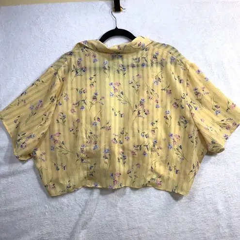 Fashion Bug Vintage 2X Yellow Floral Tie Front Crop Top Cottagecore Boho Retro