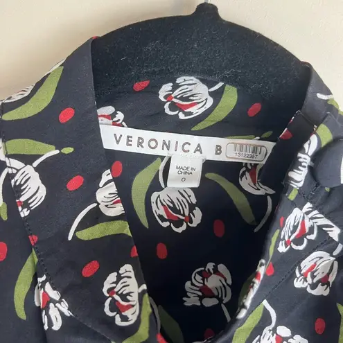 Veronica Beard Cadence Dress Size 0 Black Tulip Floral Print Draped Silk Garden