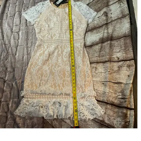 Pretty Little Thing  White Frill Hem Lace Bodycon Dress 8 Fairycore Mermaid NEW