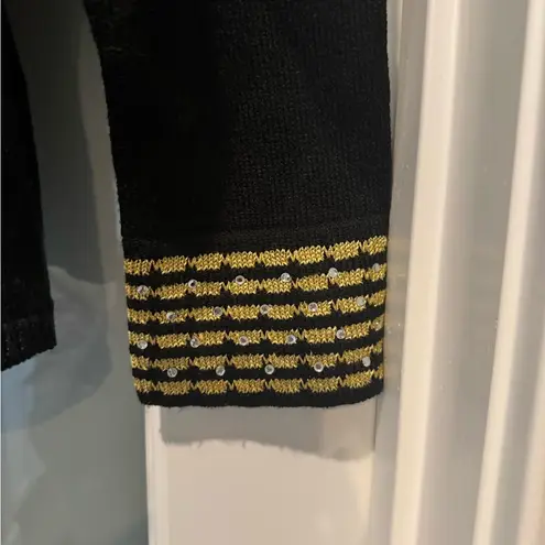 SAN REMO by Laura Knits Vintage 80’s Black & Gold Sweater Cardigan Size S Retro
