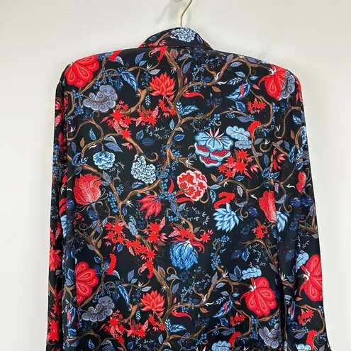 Chloe Kristyn Fleur Noir Erin Blouse Floral Long Sleeve Satin Boho Viscose XS Black