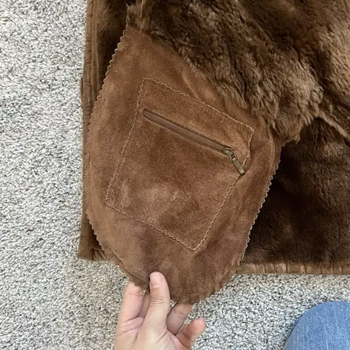 Vintage Spiegel Suede Leather Coat Faux Fur Lined Chocolate Brown Jacket Size M
