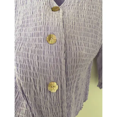 Fresco by Nomadic Traders Lavender Mother of Pearl Buttons Top Blouse Sz M Purple Size M - Image 5