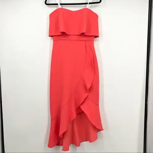 XScape Women's Denisse Scuba Crepe Bustier Ruffle Skirt Dress Coral Size 4 NEW