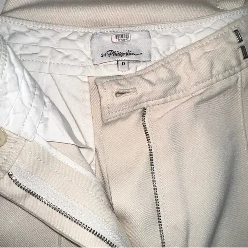 3.1 Phillip Lim Ivory Twill Tailored Side Slit Wide Leg High Rise Ankle Pants 0