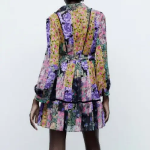 ZARA  Amelia Sz S Patchwork Tiefront floral dress