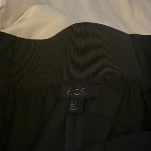 COS Green Stretch Wool Wide Waistband High Rise Tapered Leg Trouser Size 10