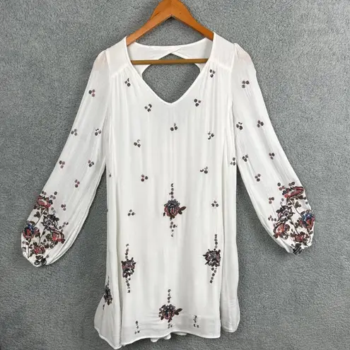 Free People  Oxford Floral Embroidered Mini Dress Long Sleeve Open Back Size S