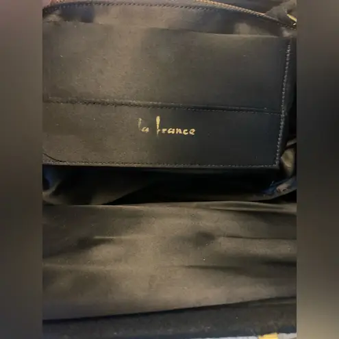 Vintage 1950s La France Petite Needlepoint Wool Clasp Handbag Clutch Purse Black