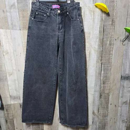 Edikted Raelynn Black Wash High Rise Wide Leg Jeans XS