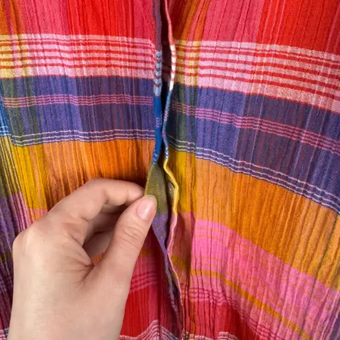 Soft Surroundings Womens Plaid Button Down Top Size XL Colorful Crinkle Vibrant - Image 2