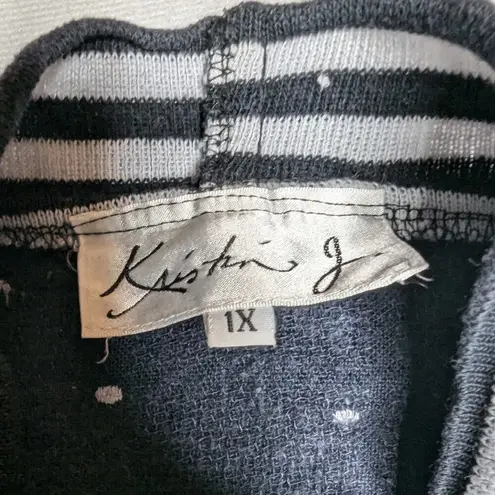 Vtg 1990s Kristin J Navy Blue Linen Blend Swiss Dot Open Front Cardigan 1X