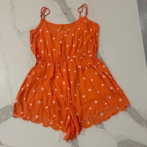 Anthropologie x Eloise Elspeth Floral Embroidered Romper Women’s Large Orange