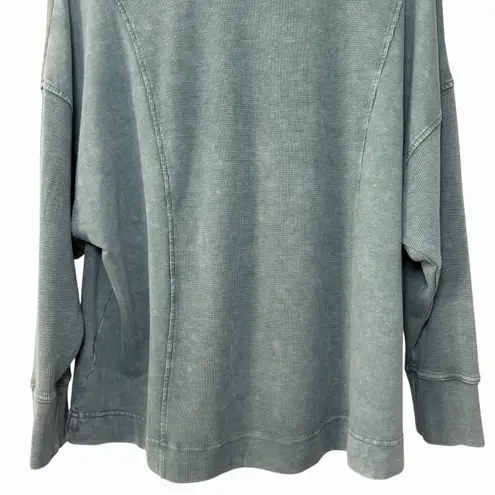 Jane + Delancey 1X Waffle Knit Long Sleeve Sweatshirt Green Washed Oversized Top
