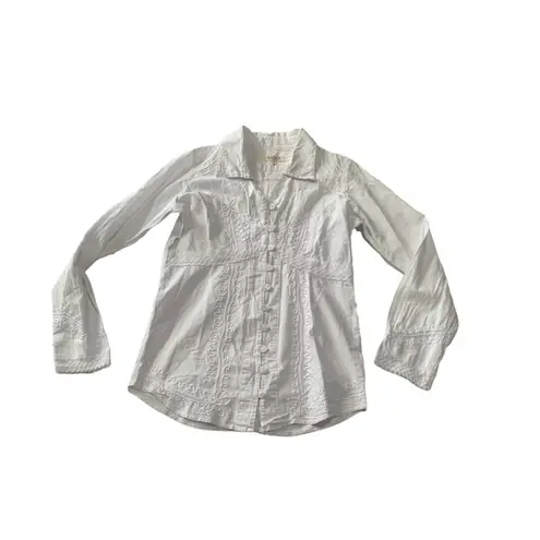Novica womens small white Lilly of the Incas button front blouse was embroidered