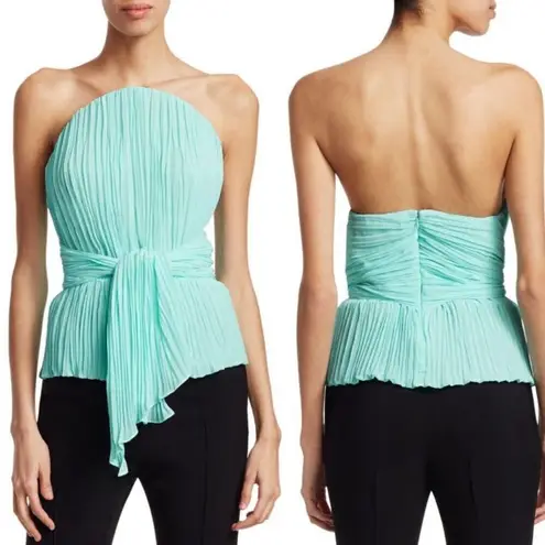 Tre by Natalie Rasabei Blouse Strapless Plisse Bustier Top Blue Size 2