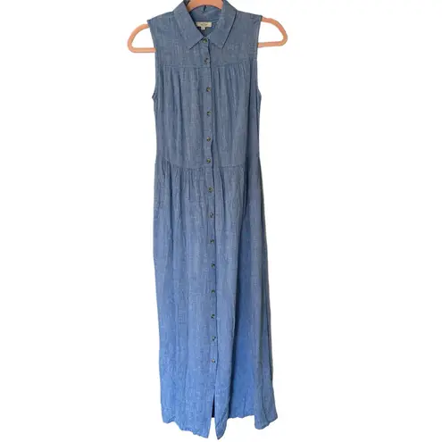 Fat Face Jolene Blue Chambray Button Down Front Maxi Shirt Dress Size 2