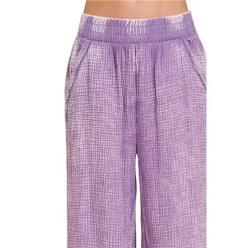 Zenana Outfitters Washed Double Gauze Elastic Band Waist Pants