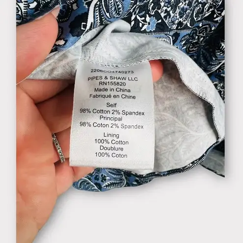 Veronica Beard Gari Cotton Peplum Paisley Print Top Blue White Button Back Sz 8