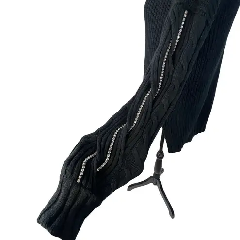 INC International Concepts Small Sweater Cowl Neck Rhinestones Long Sleeve Black