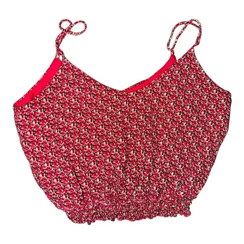 Willow + Root Floral Red Floral Smocked Cropped Tank
